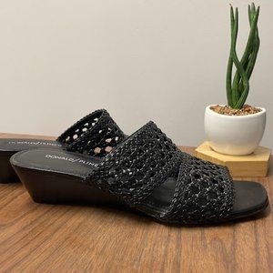 Donald Pliner Albi Black Demi Wedge Leather Woven Slides - Size 7